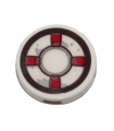 White Tile, Round 2 x 2 with Bottom Stud Holder with Dark Red and White Life Preserver, Gray Stains Pattern (Sticker)