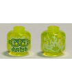 Trans-Neon Green Minifigure, Head Alien Ghost with Yellowish Green Face, Slime Mouth, Glasses and Flames in Back Pattern