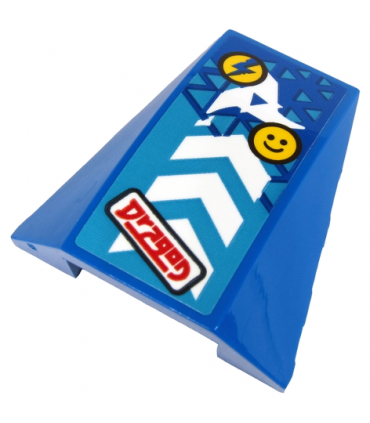 Blue Wedge 4 x 4 Triple Curved No Studs Red 'Dragon', White Arrows, Yellow Smiley and Blue Lightning Bolt  (Sticker)