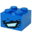Blue Brick 2 x 2 with Metallic Light Blue and White Quadrilateral and Black Stripes and Spots (Dragon Eye) Pattern on Two Sides