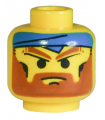 Yellow Minifigure, Head Beard with Angry Brown Eyebrows, Moustache and Blue Bandana Pattern - Blocked Open Stud