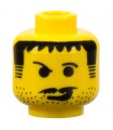 Yellow Minifigure, Head Black Hair, Sideburns, Eyebrows, Moustache, Smirk, and Stubble Pattern - Blocked Open Stud