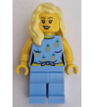 Car Driver - Female, Bright Light Blue Knotted Top with Pineapples and Legs, Bright Light Yellow Hair