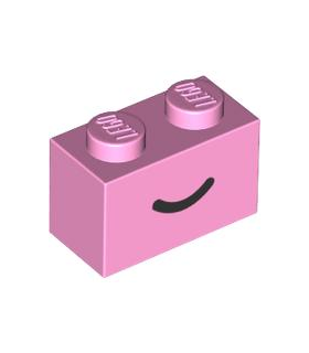 Bright Pink Brick 1 x 2 with Black Smile Curved Line Pattern