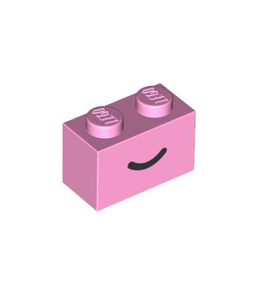 Bright Pink Brick 1 x 2 with Black Smile Curved Line Pattern