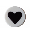 White Tile, Round 1 x 1 with Black Heart Pattern