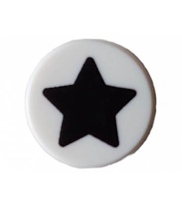 White Tile, Round 1 x 1 with Black Star Pattern