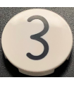White Tile, Round 2 x 2 with Bottom Stud Holder with Black Kissy Mouth / Number 3 Pattern