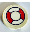 White Tile, Round 2 x 2 with Red and White Life Preserver Pattern (Sticker) - Sets 2962 / 6479 / 6540 / 6541 / 6559 / 6598