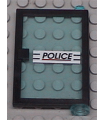 Black Door 1 x 4 x 5 Right with Trans-Light Blue Glass and 'POLICE' Red Line Pattern (Sticker) - Set 6598
