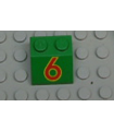 Green Slope 45 2 x 2 with Red Number 6 with Yellow Outline Pattern