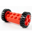 Red Brick, Modified 2 x 4 with Pins with 2 Red Wheel FreeStyle with Technic Pin Hole and 2 Black Tire 24mm D. x 8mm Offset
