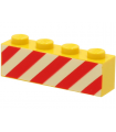 Yellow Brick 1 x 4 with Red Danger Stripes on Printed White Background Pattern