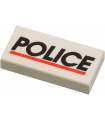 White Tile 1 x 2 with 'POLICE' Red Line Pattern