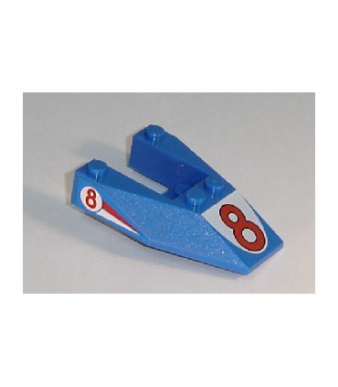 Blue Wedge 6 x 4 Cutout without Stud Notches with Red Number 8 Print & Red '8' Pattern on Both Sides (Stickers) - Set 6334