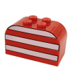 Red Slope, Curved 4 x 2 x 2 Double with 4 Studs with White Stripes Pattern