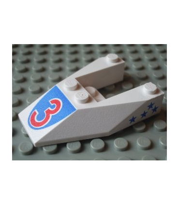 White Wedge 6 x 4 Cutout without Stud Notches with Red Number 3 Print & Blue Stars Pattern on Both Sides (Stickers) - Set 6517