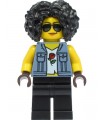 Stuntz Driver - Female, Sand Blue Vest over Rose Shirt, Black Legs, Black Curly Hair, Sunglasses