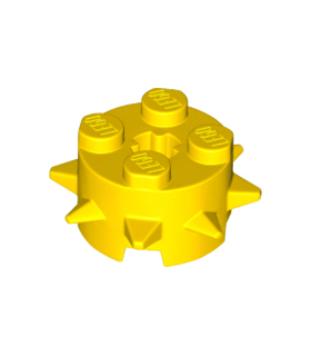Yellow Brick, Round 2 x 2 with Spikes and Axle Hole