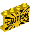 Yellow Panel 1 x 4 x 2 with Side Supports - Hollow Studs with Black 'CAUTION' and Explosion Pattern