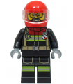 Fire - Male, Black Jacket and Legs with Reflective Stripes and Red Collar, Red Helmet, Trans-Clear Visor