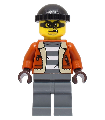 Police - City Bandit Crook Male, Dark Orange Jacket, Dark Bluish Gray Legs, Black Knit Cap