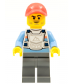 Alex - Stuntz Driver, White Racing Chest Protector with Medium Blue Arms, Dark Bluish Gray Legs, Coral Cap, Stubble