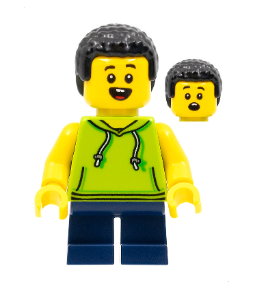Child - Boy, Lime Hoodie, Dark Blue Short Legs, Black Coiled Hair