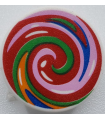 White Road Sign 2 x 2 Round with Clip with Blue, Bright Pink, Green, Orange, and Red Swirled Lollipop Pattern