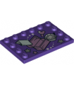 Dark Purple Tile, Modified 4 x 6 with Studs on Edges with Treasure Chest, Space Helmet, and Book Pattern