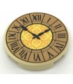 Tan Tile, Round 2 x 2 with Bottom Stud Holder with Clock with Roman Numerals Ornate Pattern