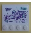White Tile, Modified 4 x 4  Studs on Edge with Dark Purple and Light Aqua Go-Kart, Driver, Writing Scribble Pattern (Sticker)
