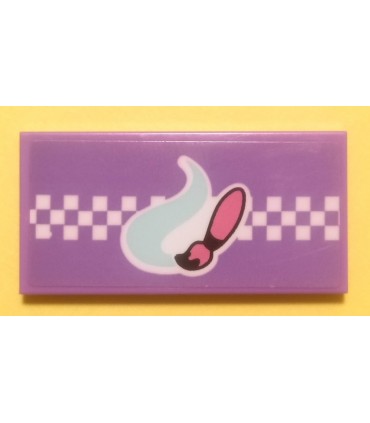 Medium Lavender Tile 2 x 4 with Bright Pink Paint Brush, Light Aqua Paint Swirl and White Checkered Background Pattern (Sticker)