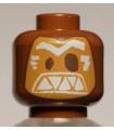 Reddish Brown Minifigure, Head Alien Mask Medium Nougat with Dark Brown Eyes and White Eyebrows and Triangular Teeth Pattern