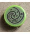 Lime Tile, Round 1 x 1 with Dark Brown Swirl / Wave on Olive Green Background Pattern
