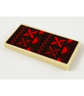 Tan Tile 2 x 4 with Dark Brown Blanket with Red and Dark Red Suns and Flowers Pattern (Sticker) - Set 41149