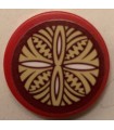 Red Tile, Round 2 x 2 with Bottom Stud Holder with Dark Red, Tan and White Hawaiian Tribal Pattern (Sticker) - Set 41149