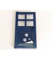 Dark Blue Door 1 x 4 x 6 with 4 Panes and Stud Handle with Snow and White Paw Prints Pattern (Sticker) - Set 41323