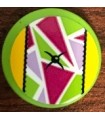 Lime Tile, Round 2 x 2 with Bottom Stud Holder with Cushion Button, Triangles and Stitching Pattern (Sticker) - Set 41323