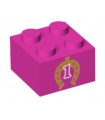 Dark Pink Brick 2 x 2 with Gold Horseshoe with Hearts and White Number 1 Outline Pattern