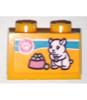 Bright Light Orange Brick 1 x 2 with Paw Print, Hamster and Food Bowl Pattern (Sticker) - Set 41340