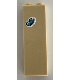 Tan Brick 1 x 2 x 5 with Dark Azure Butterfly Pattern (Sticker) - Set 41340