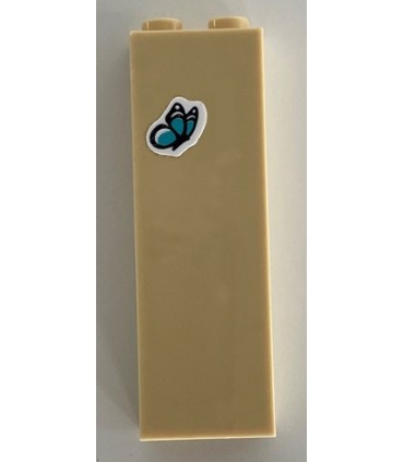 Tan Brick 1 x 2 x 5 with Dark Azure Butterfly Pattern (Sticker) - Set 41340