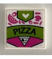 White Tile 2 x 2 with Groove with 'PIZZA' and Heart on Dark Pink and Lime Box Pattern (Sticker) - Set 41340