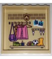 Tan Panel 1 x 6 x 5 with Balls, Shoes, Bag, Umbrella, Hanging Clothes and Keys Pattern on Inside (Sticker) - Set 41340