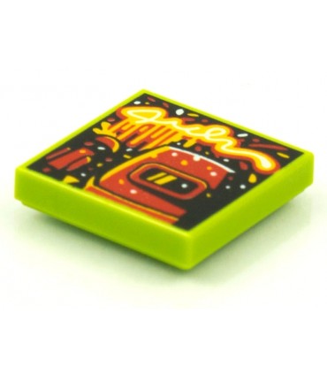 Lime Tile 2 x 2 with Groove with BeatBit Album Cover - Red Welding Mask and Microphone Pattern