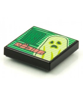 Black Tile 2 x 2 with Groove with BeatBit Album Cover - Green Door and Yellowish Green Ghost Pattern