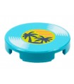 Medium Azure Tile, Round 2 x 2 with Bottom Stud Holder with LP Record, Palm Trees on Label Pattern