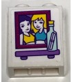White Brick 1 x 2 x 2 with Inside Stud Holder with Girls in Picture and Glass Bottle on Shelf Pattern (Sticker) - Set 41317
