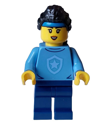 Police - City Officer in Training Female, Medium Blue Shirt with Badge, Dark Blue Legs, Black Hair, Headband